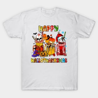 Happy HalloThanksMas Drinks Halloween Christmas T-Shirt